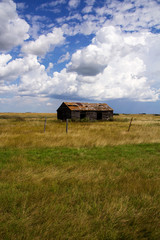 This is a photo of an abandoned shed in a Saskatchewan prairie field outside Chamberlain Saskatchewan.