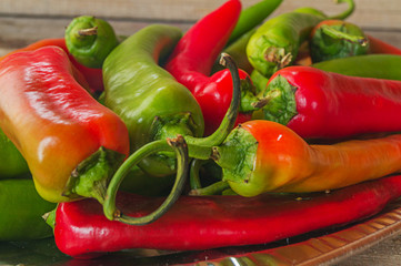 red and green chili peppers,closeup
