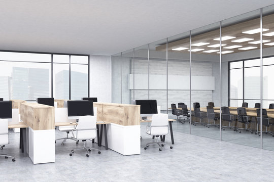 Office cubicles and conference room