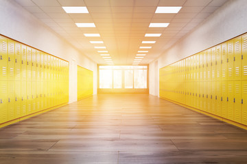 Sunlit school corridor