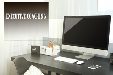 Comfortable workplace with modern computer. Executive coaching concept