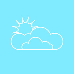 Cloud and sun on blue background. Line flat icon.