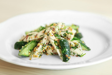 Tasty salad on plate, closeup