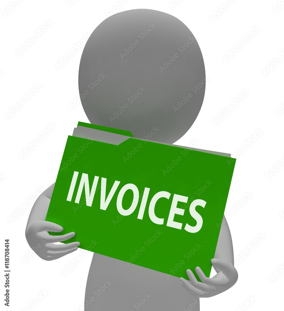 Poster invoices folder shows bill due 3d rendering