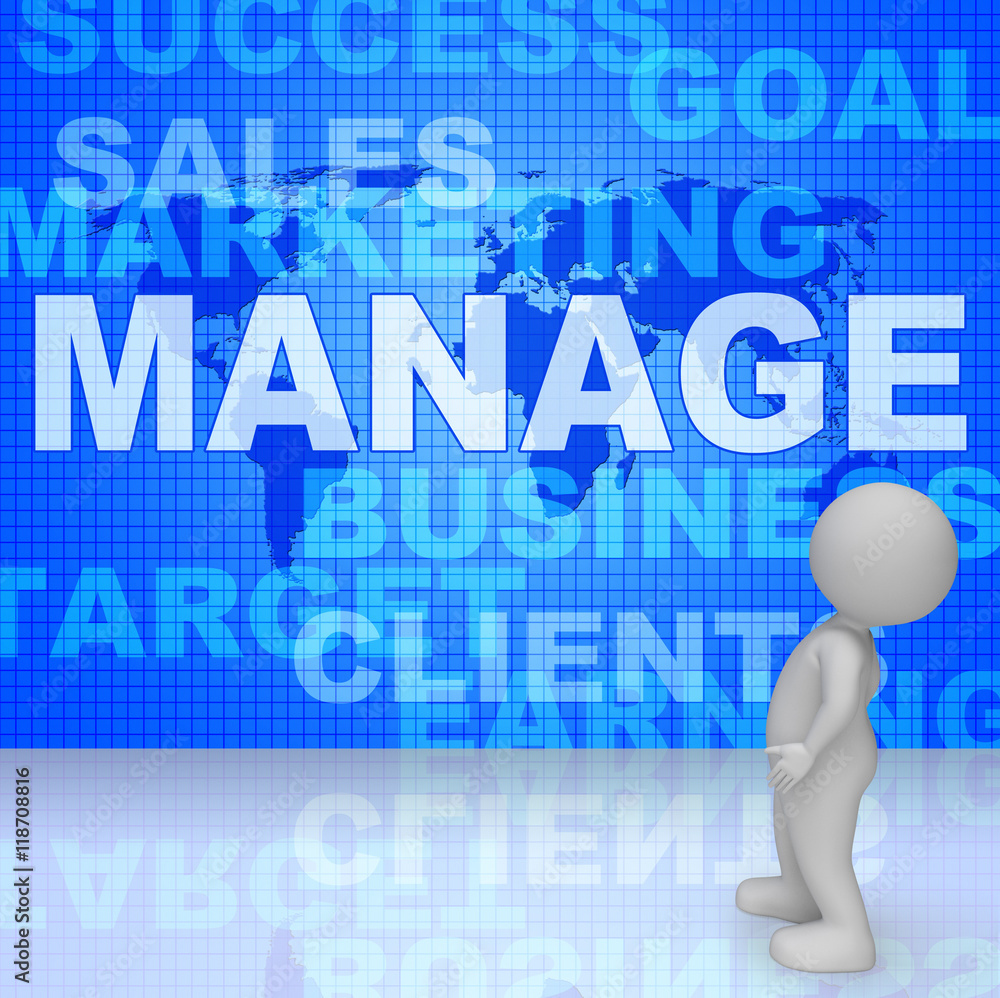 Poster manage word represents innovation manager 3d rendering