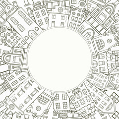 Obraz premium Decorative frame of hand-drawn houses. Cartoon style.