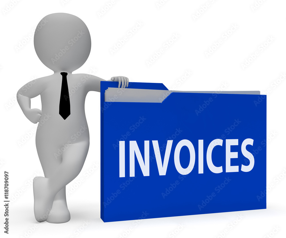Poster invoices folder indicates due bills 3d rendering