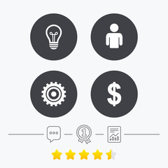 Business signs. Human and lamp bulb idea icons.