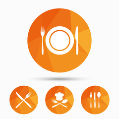 Plate dish with forks and knifes icon. Chief hat