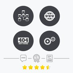 Website database icon. Internet globe and repair