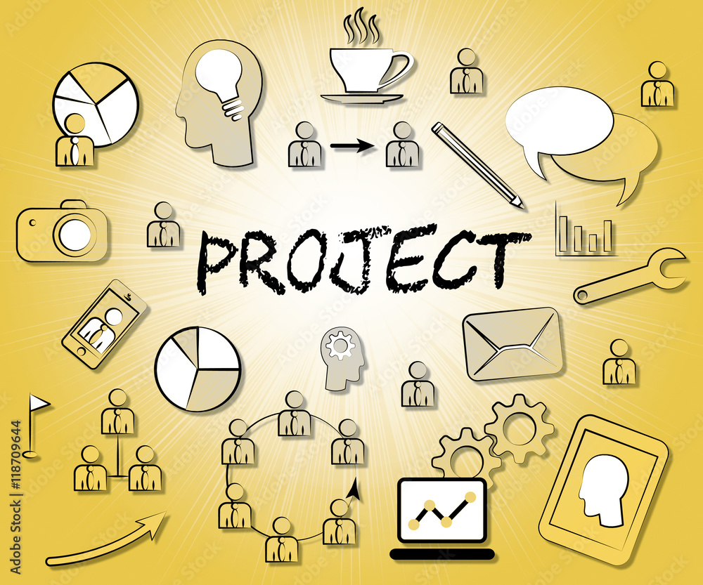 Poster project icons represent task plan or programme