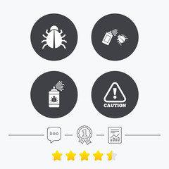 Bug disinfection signs. Caution attention icon.