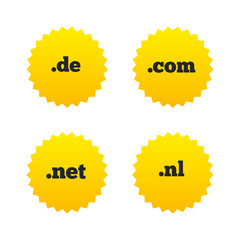 Top-level domains signs. De, Com, Net and Nl.