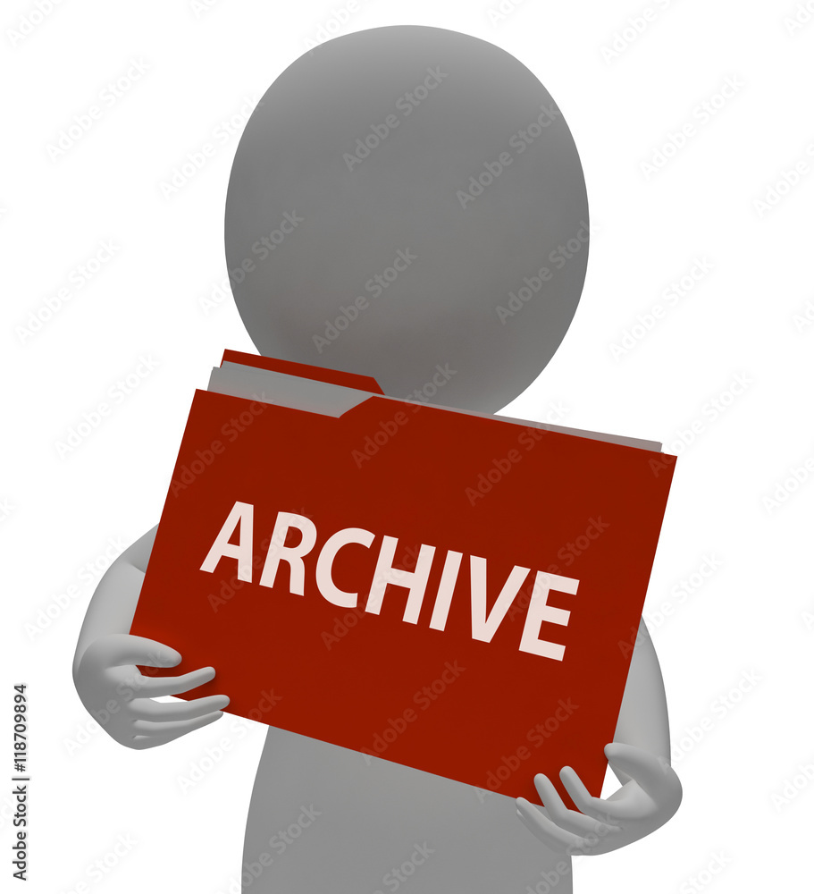 Poster archive folder shows data storage 3d rendering