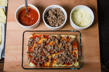 Ingredients for making lasagne