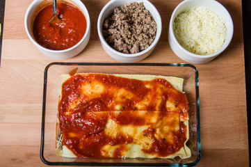 Ingredients for making lasagne
