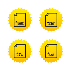 Document signs. File extensions symbols.