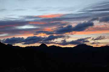 Sunrise and the silhouette of the mountain