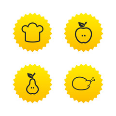 Food icons. Apple and Pear fruit symbols.