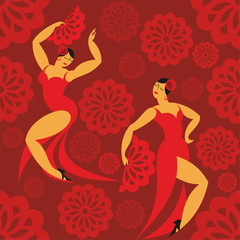 Obraz na płótnie Canvas seamless pattern with the image of the dancers of a flamenco in a red dress