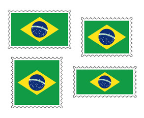 Brazil flag postage stamp set, isolated on white background, vector illustration.