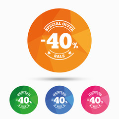 40 percent discount sign icon. Sale symbol.