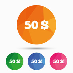 50 Dollars sign icon. USD currency symbol.
