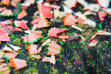 Shavings from multicolored pencils