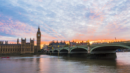 Big Ben and the Parliament in colorful clouds.