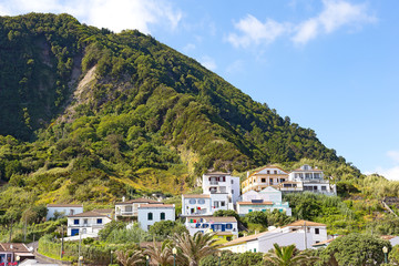 Ribeira Quente village near Fogo beach on Sao Miguel Island in Azores, Portugal. The village located in a seismic area at the foot of Pico dos Bodes, the highest point of the area.