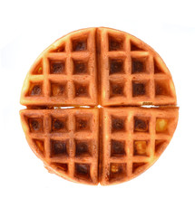 Round ruddy waffle isolated on white background