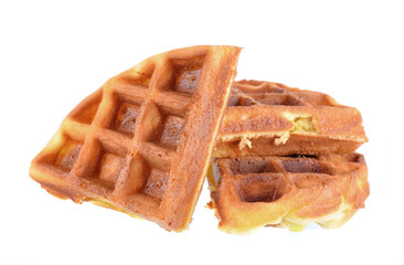 Round ruddy waffle isolated on white background