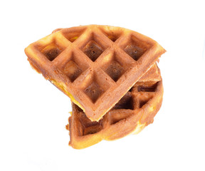 Round ruddy waffle isolated on white background