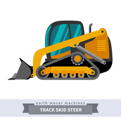 Classic track skid steer loader earth mover machine. Modern design vector isolated illustration