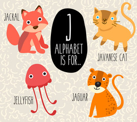 Cute Animal Alphabet Set : Letter J : Vector Illustration