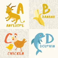 Fotobehang Cute Animal Alphabet Set : Letter A,B,C,D : Vector Illustration © da_on