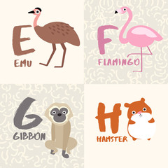 Cute Animal Alphabet Set : Letter E,F,G,H : Vector Illustration