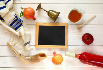 Rosh hashanah (jewish New Year) concept. Traditional symbols