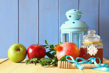 Rosh hashanah (jewish New Year) concept. Traditional symbols