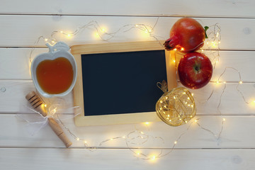 Rosh hashanah (jewish New Year) concept. Traditional symbols