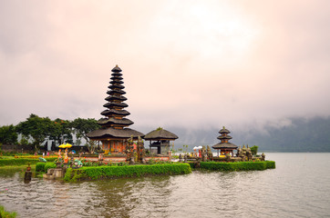 Pura Ulun Danu Bratan, Hindu temple on Bratan lake, Bali, Indonesia..