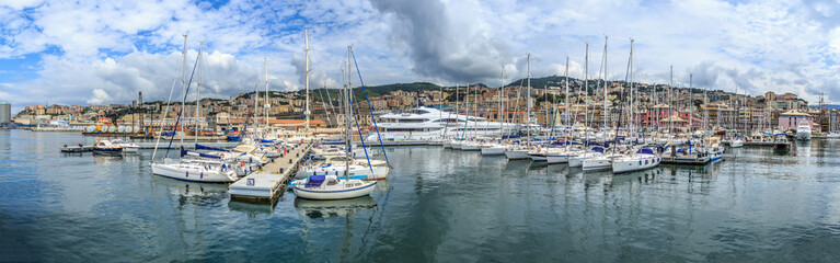 Fototapeta na wymiar Genoa port panoramic sea view