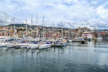 Fototapeta premium Genoa port sea view with yachts