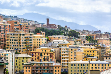 Fototapeta na wymiar Genoa old city view from the mountain