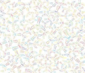 Angels on white background. Seamless pattern of the angels of different colors. Joyful pattern of brightly colored angels. For design of covers, printing on fabric or paper