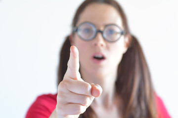 Frustrated woman teacher yells at students in class.