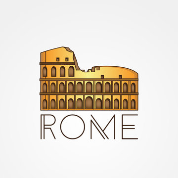 Vector one line minimalist icon of Coliseum. Rome. Italy.