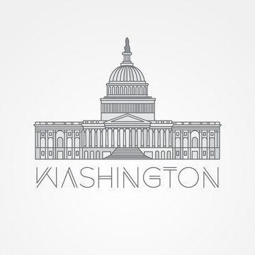 Washington DC, US Capitol Building. Vector landmark. Modern linear minimalist icon. One line sightseeing concept