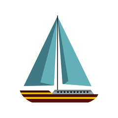 Boat with sails icon in flat style isolated on white background. Sea transport symbol