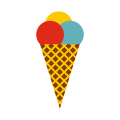Cone with scoops of ice cream icon in flat style isolated on white background. Sweets symbol